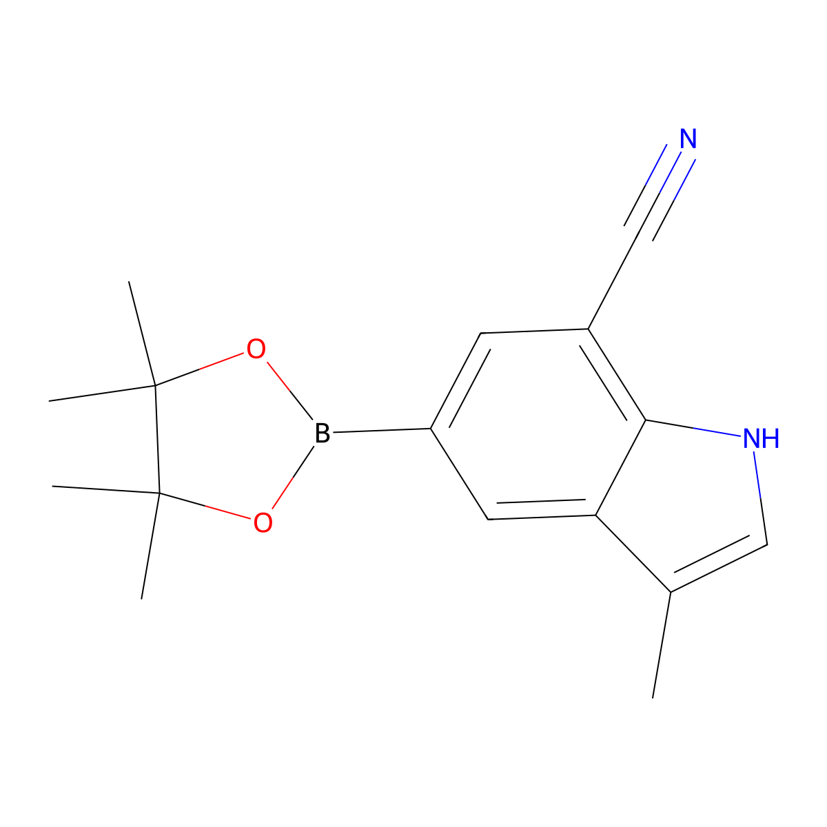 3-methyl-5-(4,4,5,5-tetramethyl-1,3,2-dioxaborolan-2-yl)-1H-indole-7-carbonitrile molecular structure, CAS 2103353-09-7
