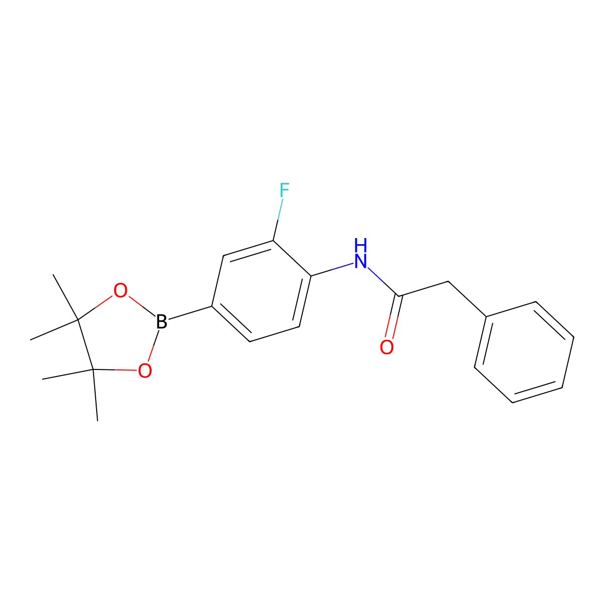 N-(2-fluoro-4-(4,4,5,5-tetramethyl-1,3,2-dioxaborolan-2-yl)phenyl)-2-phenylacetamide molecular structure, CAS 2103386-32-7