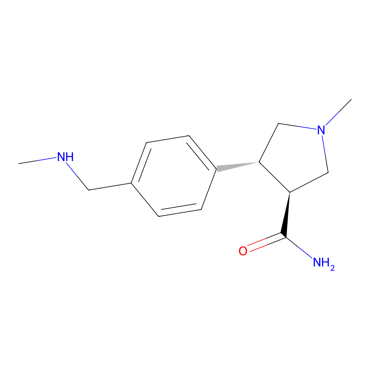 1-Methyl-4-{4-[(methylamino)methyl]phenyl}pyrrolidine-3-carboxamide hydrochloride molecular structure, CAS 2103397-19-7