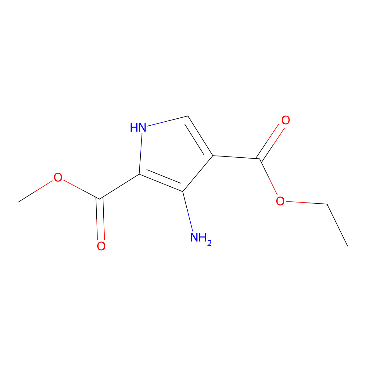 4-ethyl 2-methyl 3-amino-1H-pyrrole-2,4-dicarboxylate molecular structure, CAS 2103400-88-8