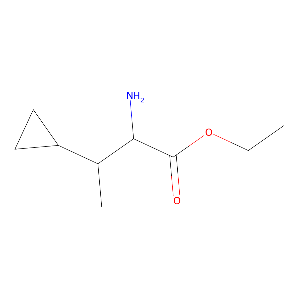 Ethyl 2-amino-3-cyclopropylbutanoate molecular structure, CAS 2103436-39-9