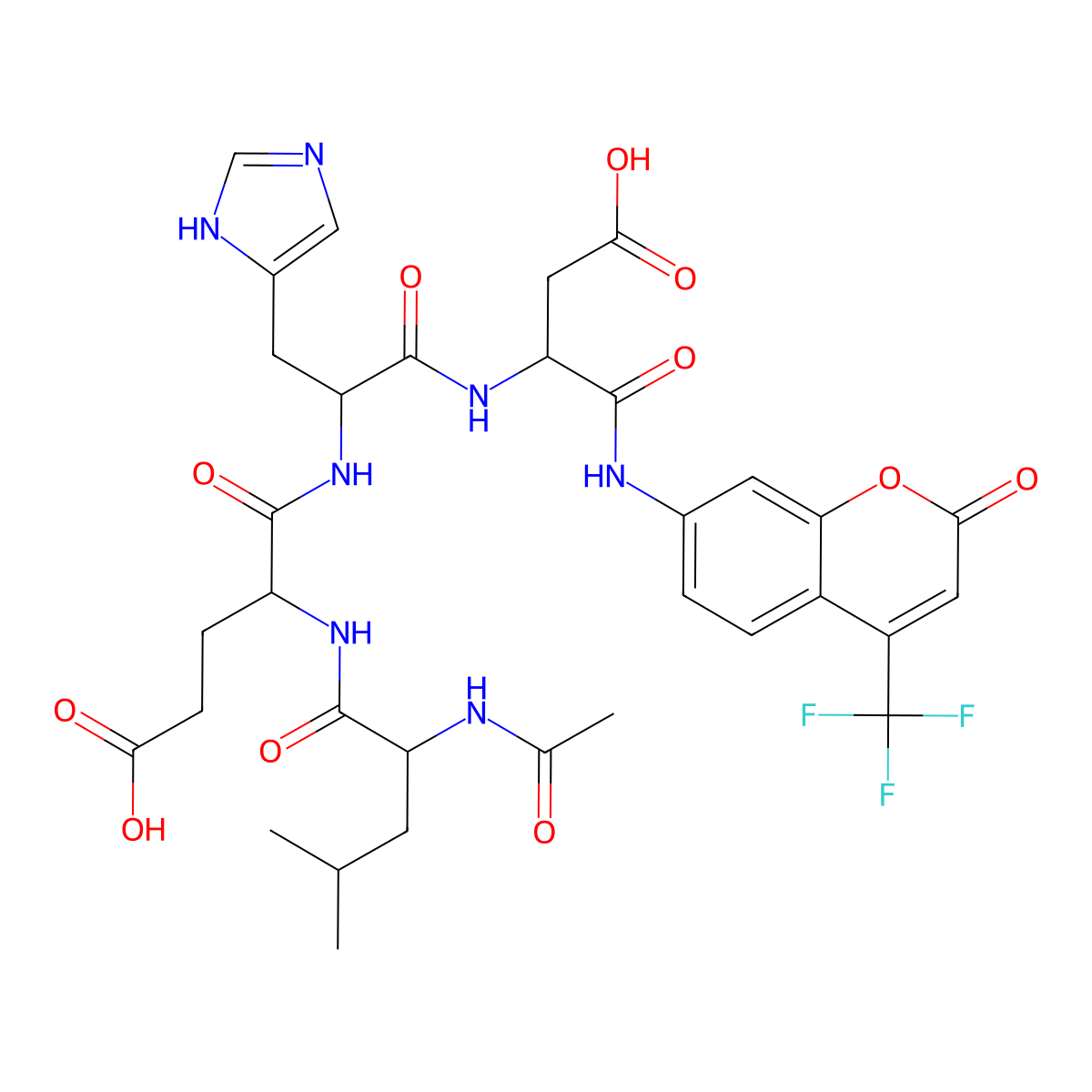 N-Acetylleucyl-alpha-glutamylhistidyl-N-[2-oxo-4-(trifluoromethyl)-2H-1-benzopyran-7-yl]-alpha-asparagine molecular structure, CAS 210345-03-2