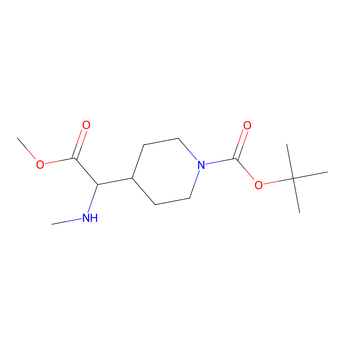 Tert-butyl 4-[2-methoxy-1-(methylamino)-2-oxoethyl]piperidine-1-carboxylate molecular structure, CAS 2103469-85-6