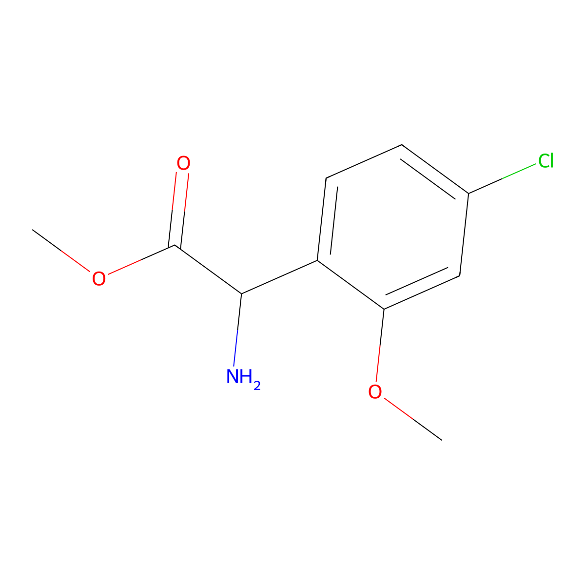 Methyl 2-amino-2-(4-chloro-2-methoxyphenyl)acetate molecular structure, CAS 2103553-98-4