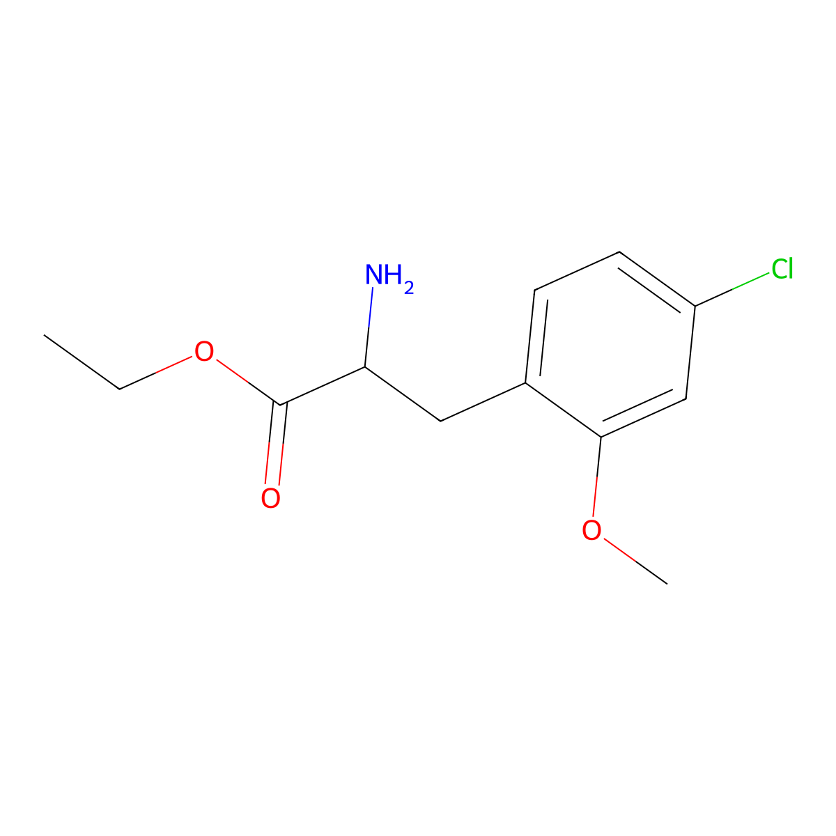 Ethyl 2-amino-3-(4-chloro-2-methoxyphenyl)propanoate molecular structure, CAS 2103558-70-7