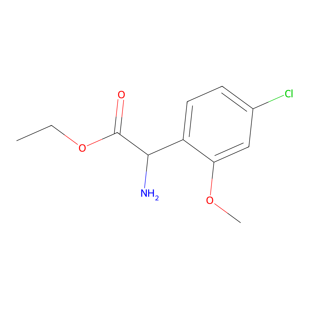Ethyl 2-amino-2-(4-chloro-2-methoxyphenyl)acetate molecular structure, CAS 2103563-11-5