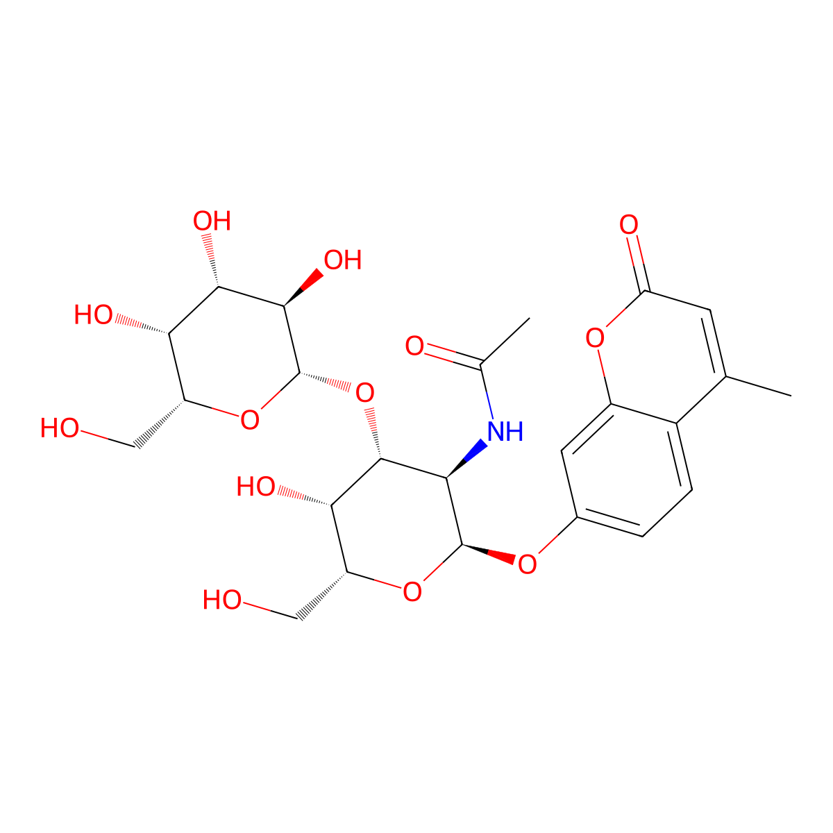 4-Methylumbelliferyl 2-acetamido-3-O-(b-D-galactopyranosyl)-a-D-galactopyranoside molecular structure, CAS 210357-36-1