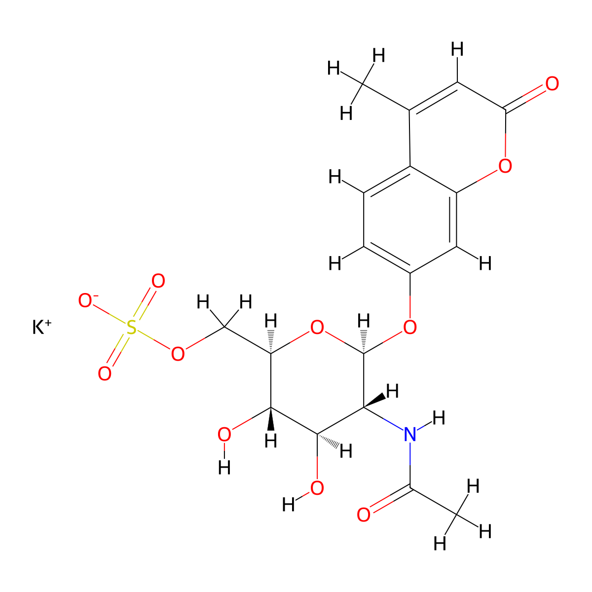 4-Methylumbelliferyl 6-Sulfo-2-acetamido-2-deoxy-b-D-glucopyranoside Potassium Salt molecular structure, CAS 210357-38-3