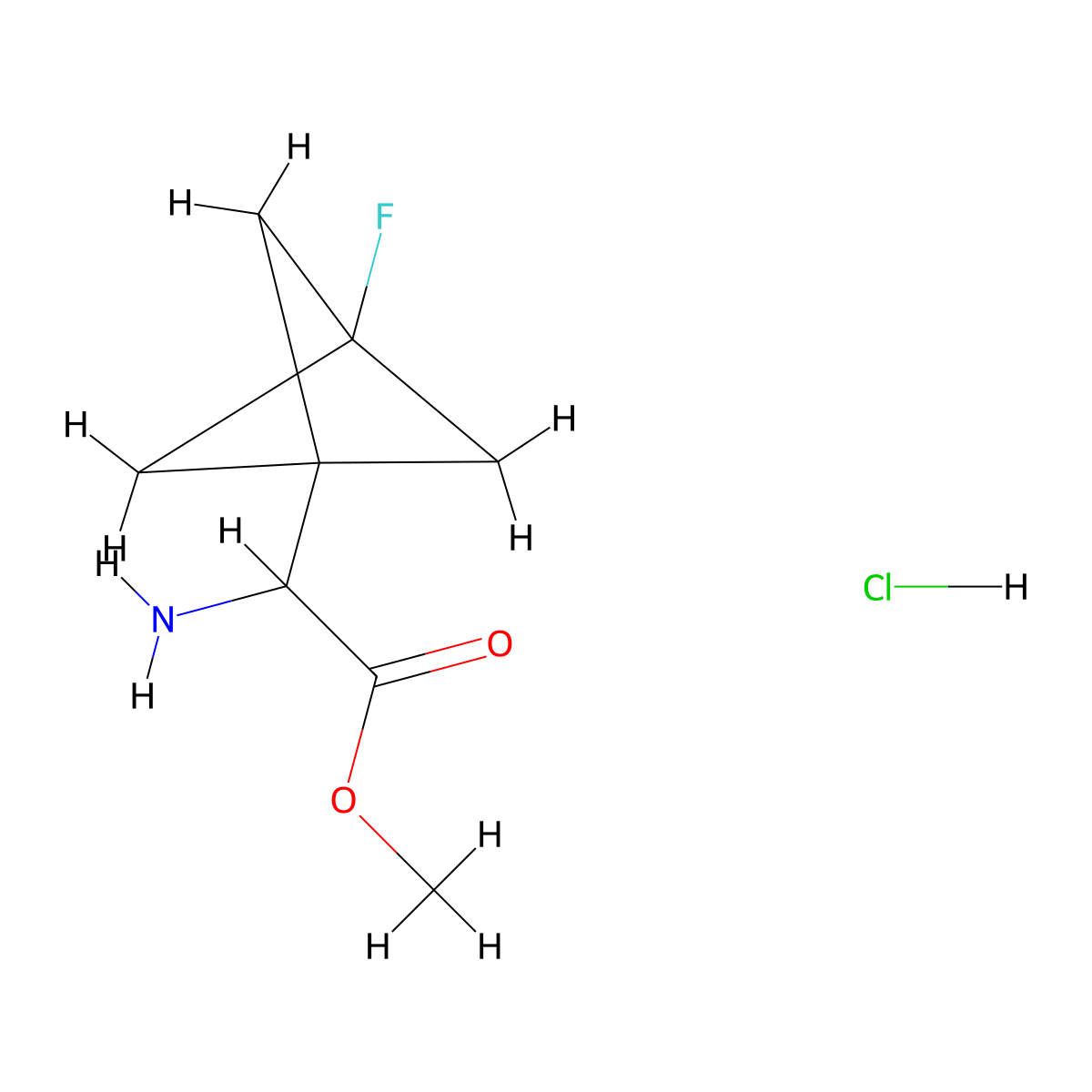 Methyl 2-amino-2-(3-fluoro-1-bicyclo[1.1.1]pentanyl)acetate hydrochloride molecular structure, CAS 2103602-40-8