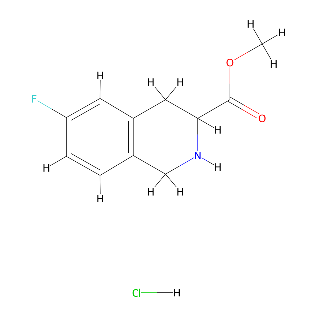 Methyl 6-fluoro-1,2,3,4-tetrahydroisoquinoline-3-carboxylate hydrochloride molecular structure, CAS 2103627-71-8