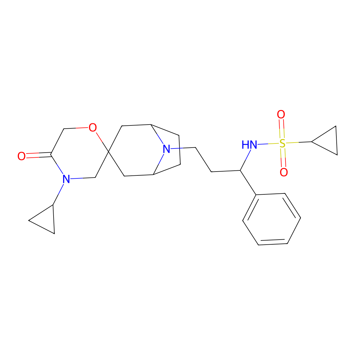 N-(3-{4'-cyclopropyl-5'-oxo-8-azaspiro[bicyclo[3.2.1]octane-3,2'-morpholine]-8-yl}-1-phenylpropyl)cyclopropanesulfonamide molecular structure, CAS 2103632-47-7