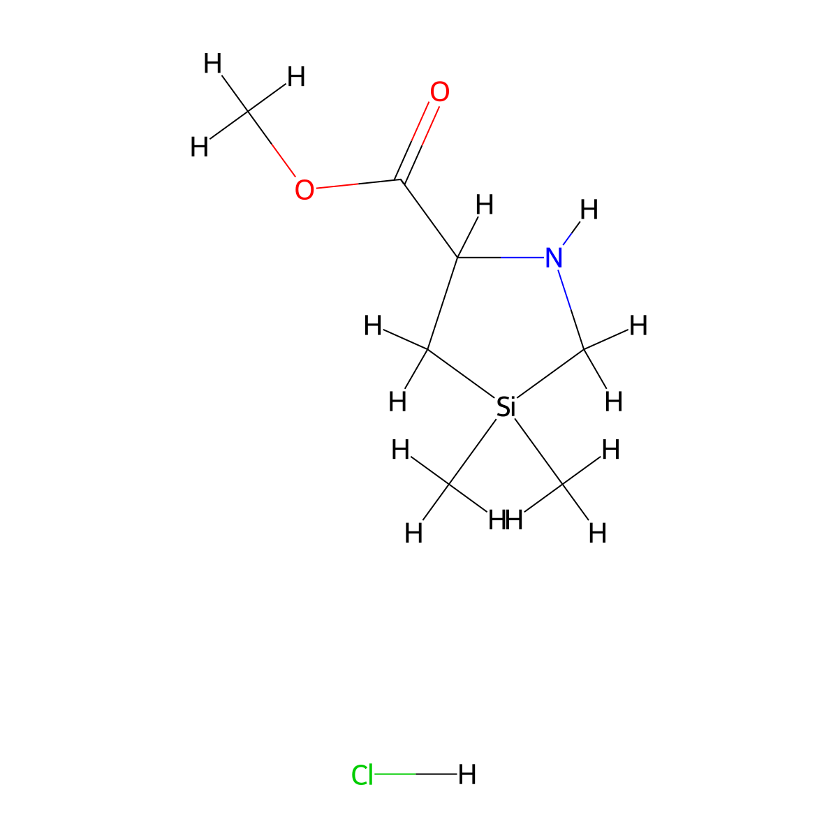 Methyl 3,3-dimethyl-1,3-azasilolidine-5-carboxylate hydrochloride molecular structure, CAS 2103639-53-6
