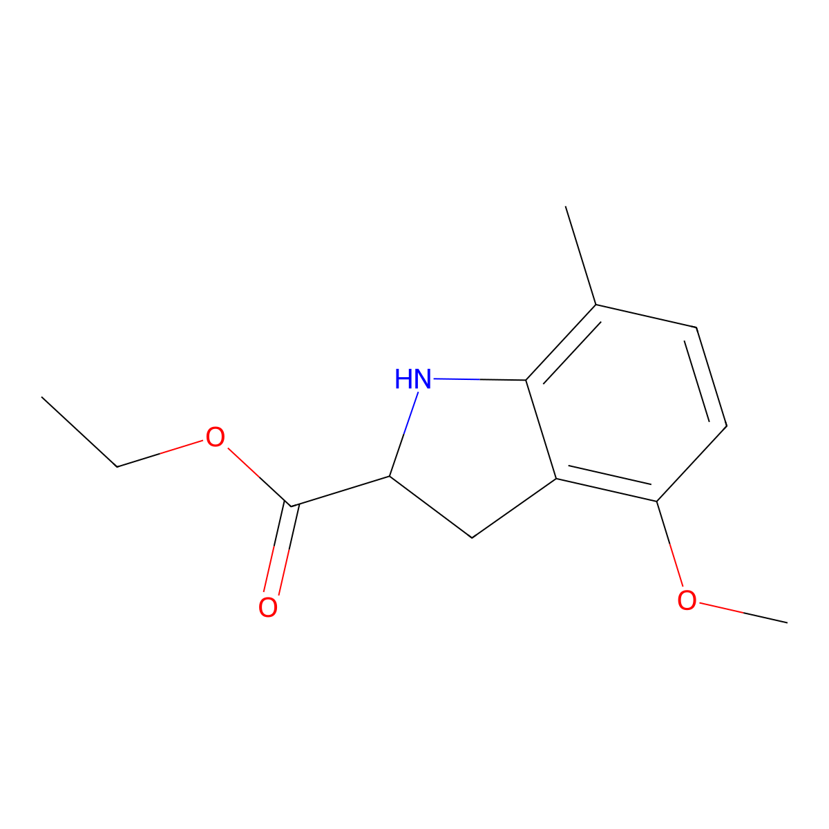 ethyl 4-methoxy-7-methyl-2,3-dihydro-1H-indole-2-carboxylate molecular structure, CAS 2103696-24-6