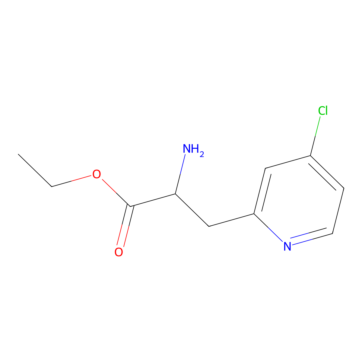 Ethyl 2-amino-3-(4-chloropyridin-2-yl)propanoate molecular structure, CAS 2103709-00-6