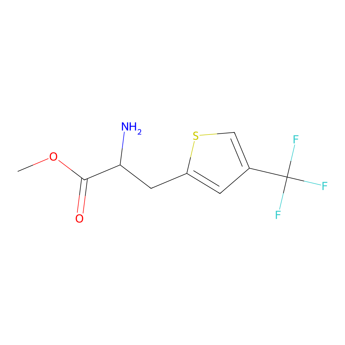 Methyl 2-amino-3-[4-(trifluoromethyl)thiophen-2-yl]propanoate molecular structure, CAS 2103710-42-3