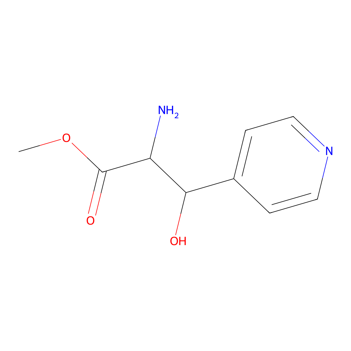 Methyl 2-amino-3-hydroxy-3-(pyridin-4-yl)propanoate molecular structure, CAS 2103713-50-2