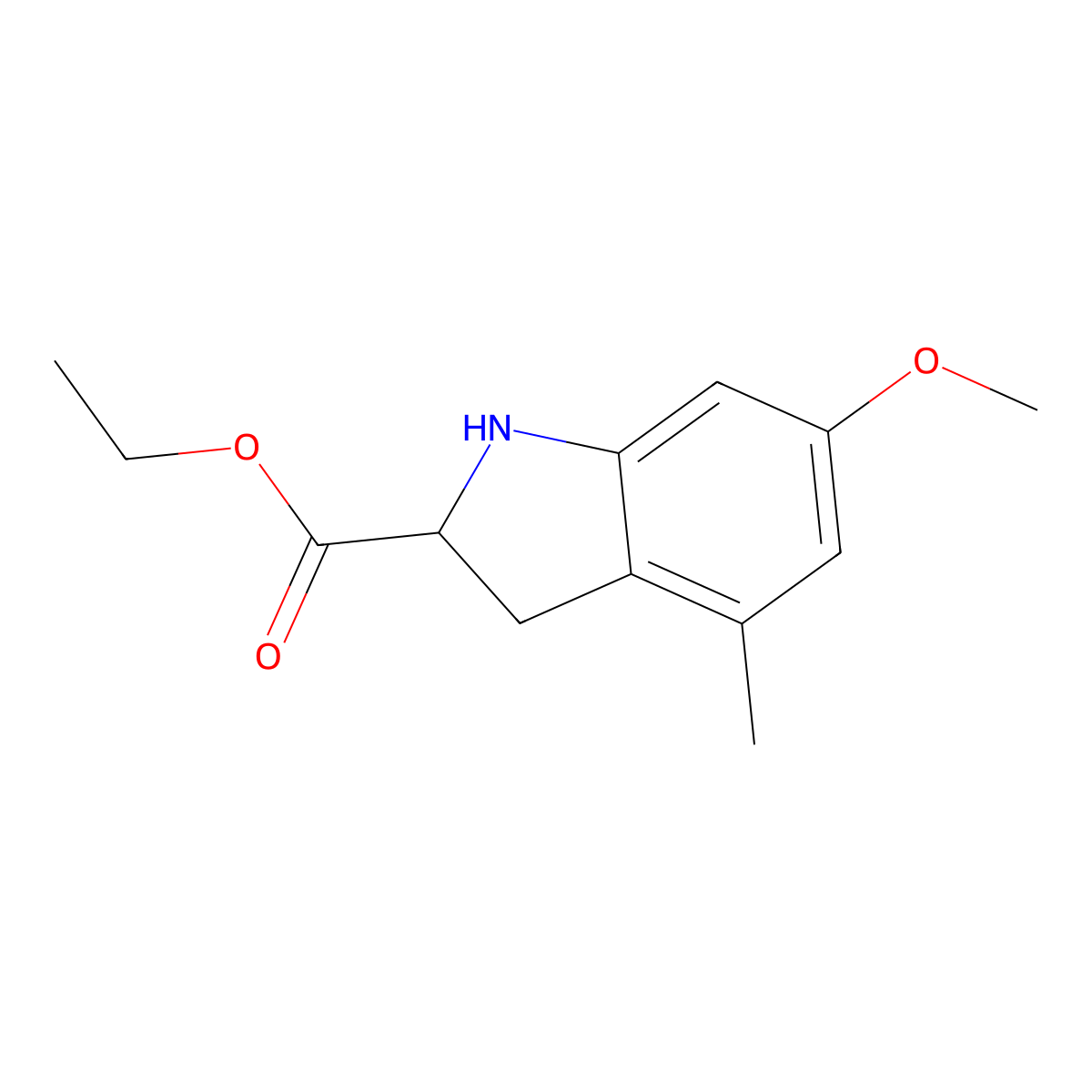 ethyl 6-methoxy-4-methyl-2,3-dihydro-1H-indole-2-carboxylate molecular structure, CAS 2103770-49-4