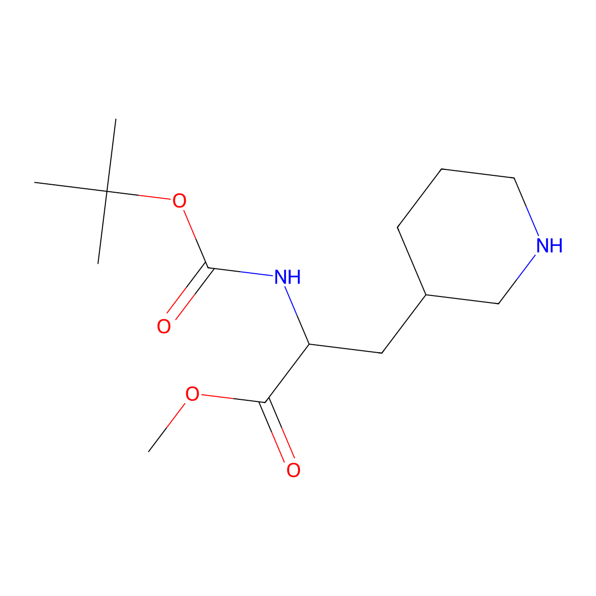 Methyl 2-{[(tert-butoxy)carbonyl]amino}-3-(piperidin-3-yl)propanoate molecular structure, CAS 2103809-93-2