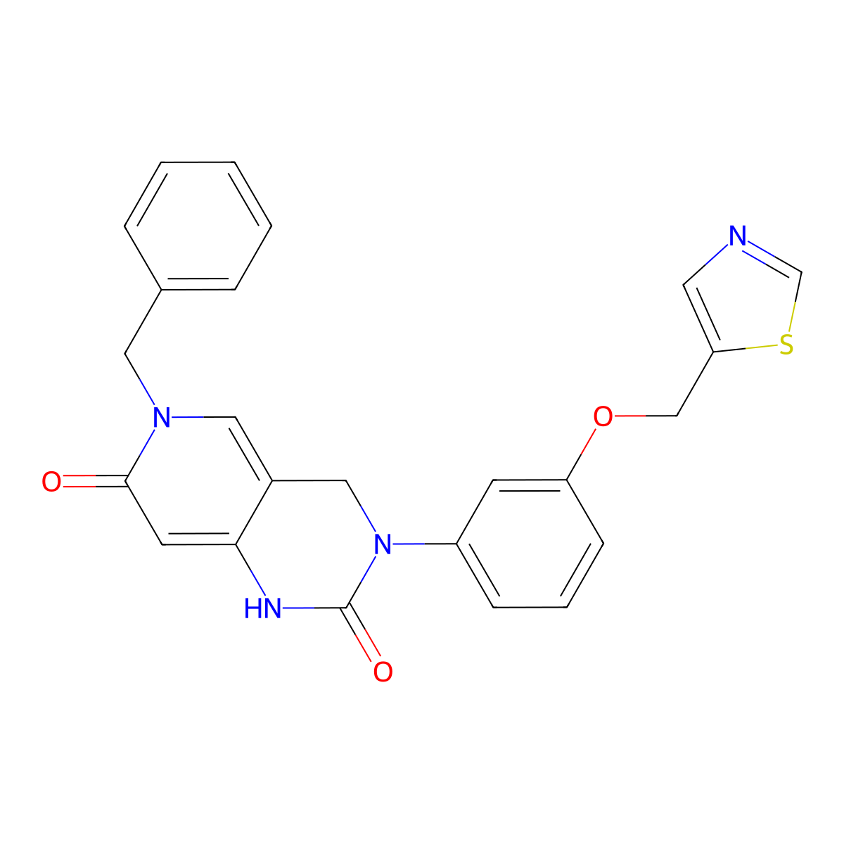 6-Benzyl-3-(3-(thiazol-5-ylmethoxy)phenyl)-3,4-dihydropyrido[4,3-d]pyrimidine-2,7(1H,6H)-dione molecular structure, CAS 2104030-82-0
