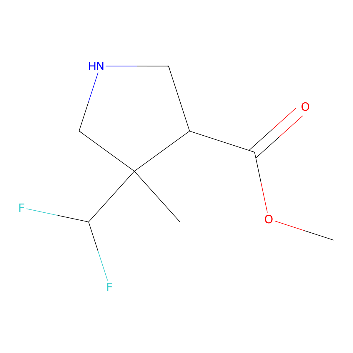 Methyl 4-(difluoromethyl)-4-methylpyrrolidine-3-carboxylate molecular structure, CAS 2104055-47-0