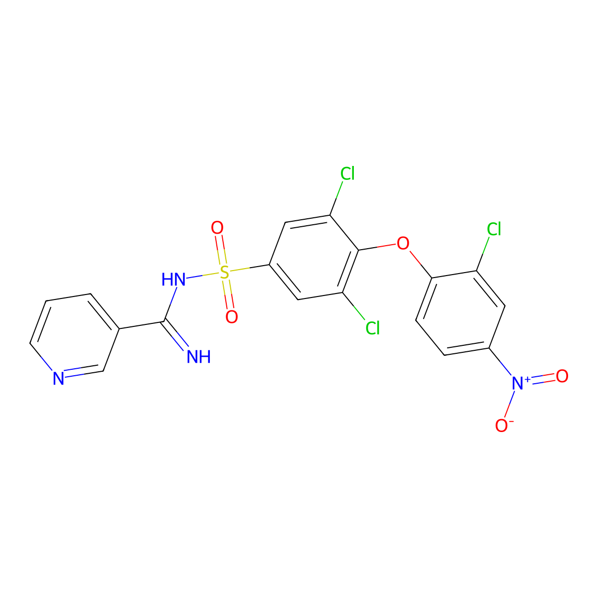 N'-[3,5-dichloro-4-(2-chloro-4-nitrophenoxy)phenyl]sulfonylpyridine-3-carboximidamide molecular structure, CAS 210411-43-1