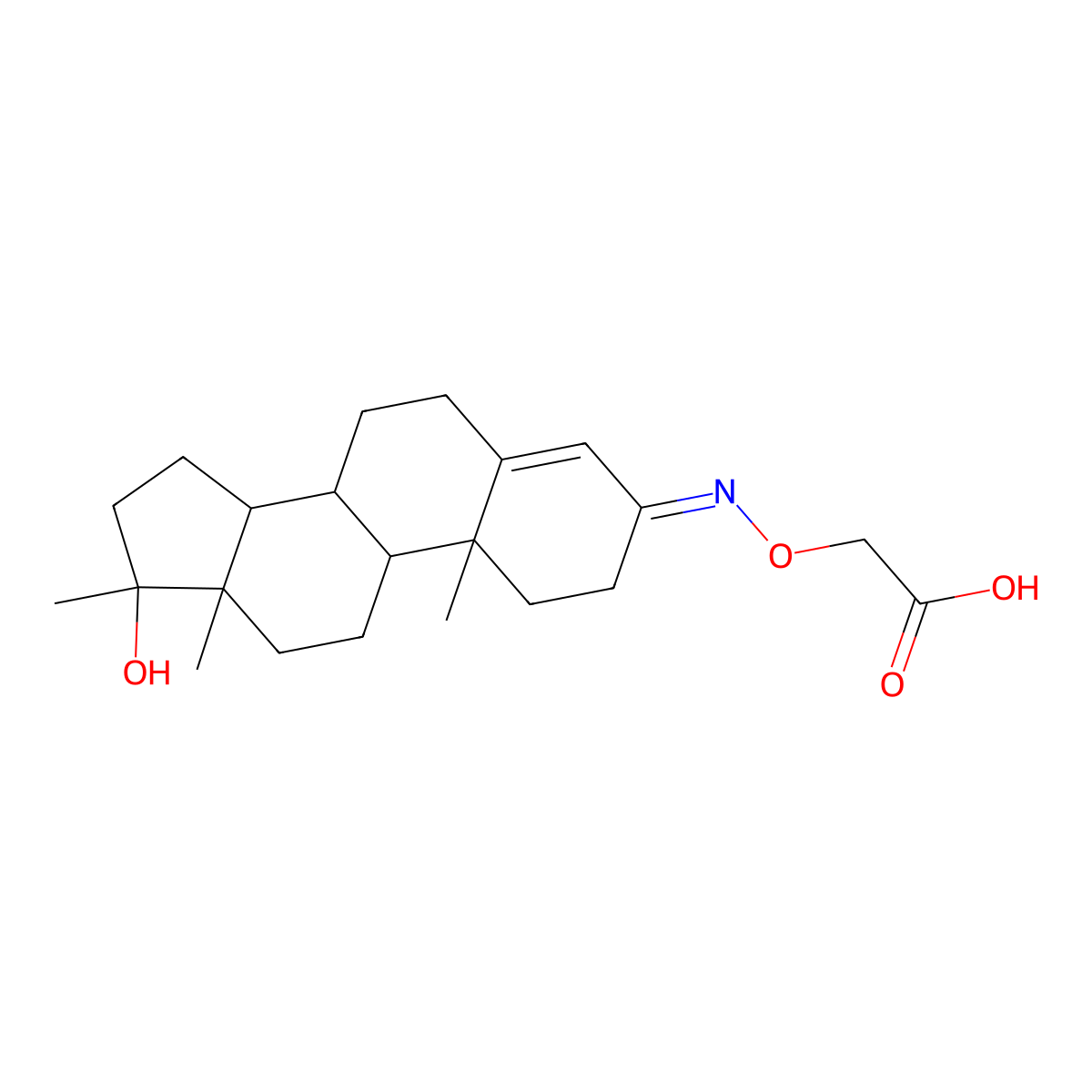 2-[(17-hydroxy-10,13,17-trimethyl-2,6,7,8,9,11,12,14,15,16-decahydro-1H-cyclopenta[a]phenanthren-3-ylidene)amino]oxyacetic acid molecular structure, CAS 210411-48-6