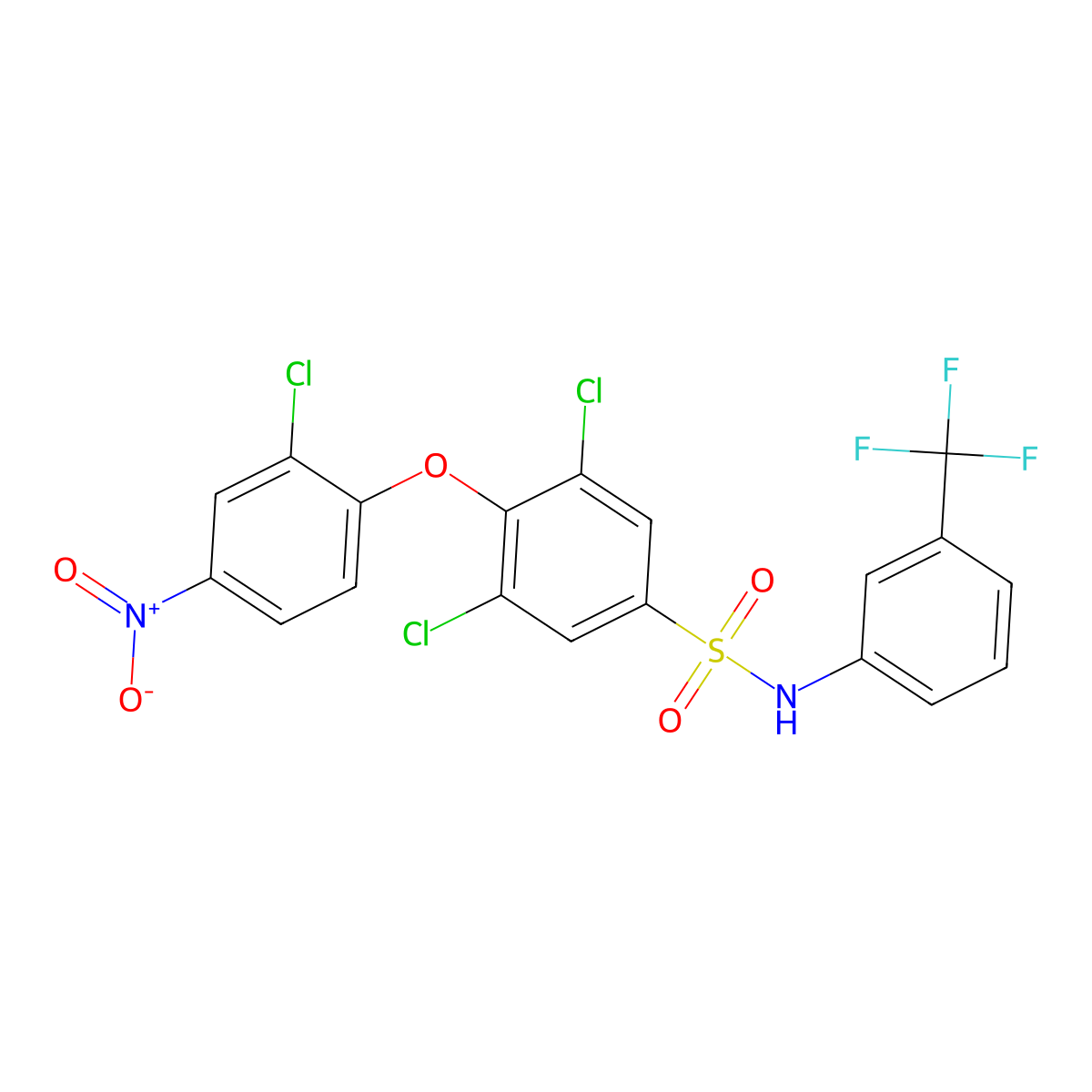 3,5-dichloro-4-(2-chloro-4-nitrophenoxy)-N-[3-(trifluoromethyl)phenyl]benzenesulfonamide molecular structure, CAS 210411-51-1