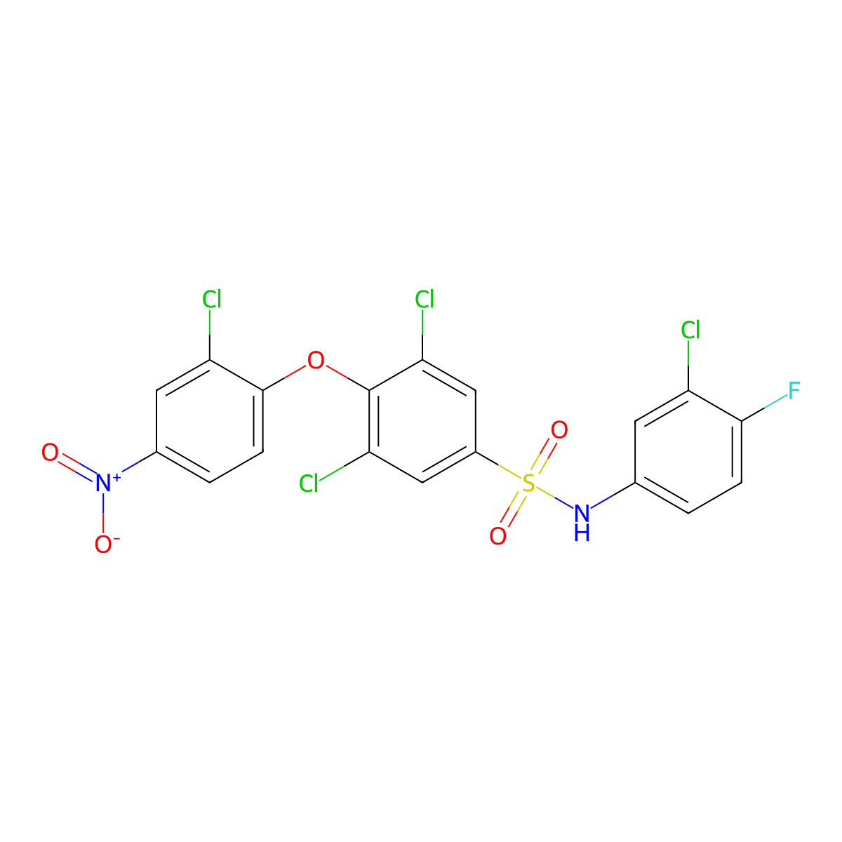 3,5-dichloro-N-(3-chloro-4-fluorophenyl)-4-(2-chloro-4-nitrophenoxy)benzenesulfonamide molecular structure, CAS 210411-54-4