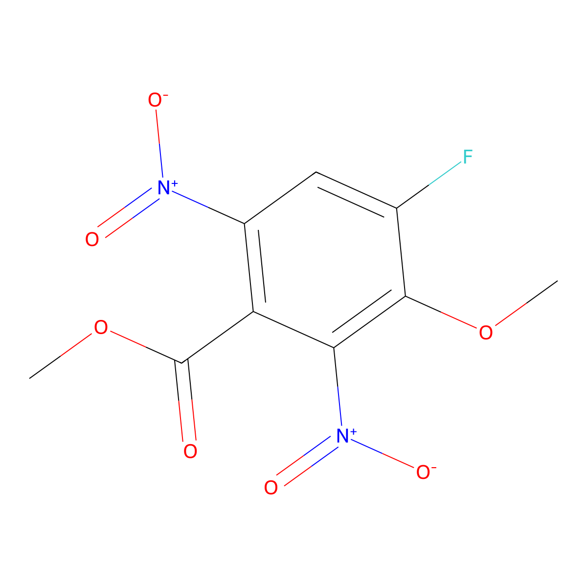 4-Fluoro-3-methoxy-2,6-dinitro-benzoic acid methyl ester molecular structure, CAS 2104152-50-1