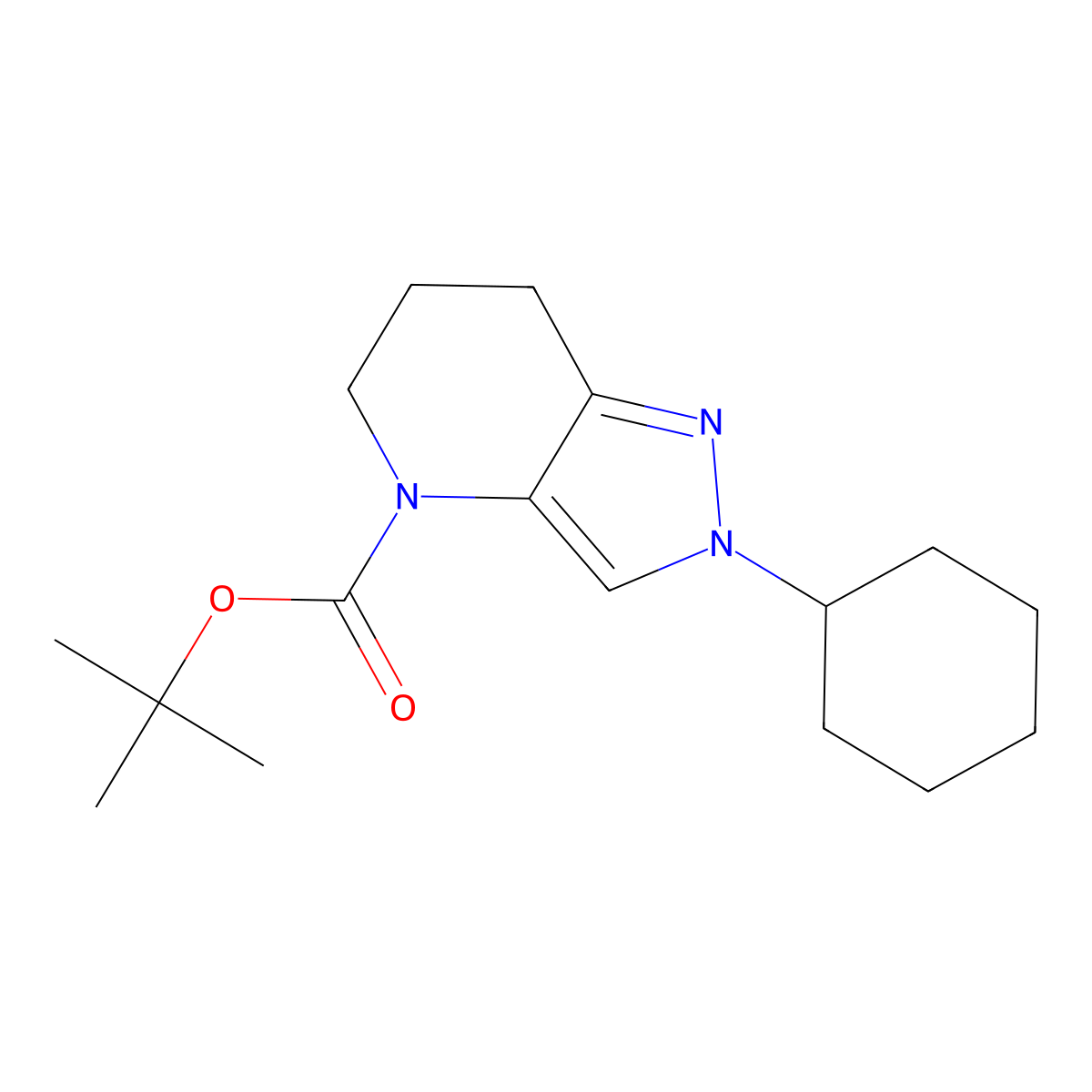 2-Cyclohexyl-2,5,6,7-tetrahydro-pyrazolo[4,3-b]pyridine-4-carboxylic acid tert-butyl ester molecular structure, CAS 2104152-53-4