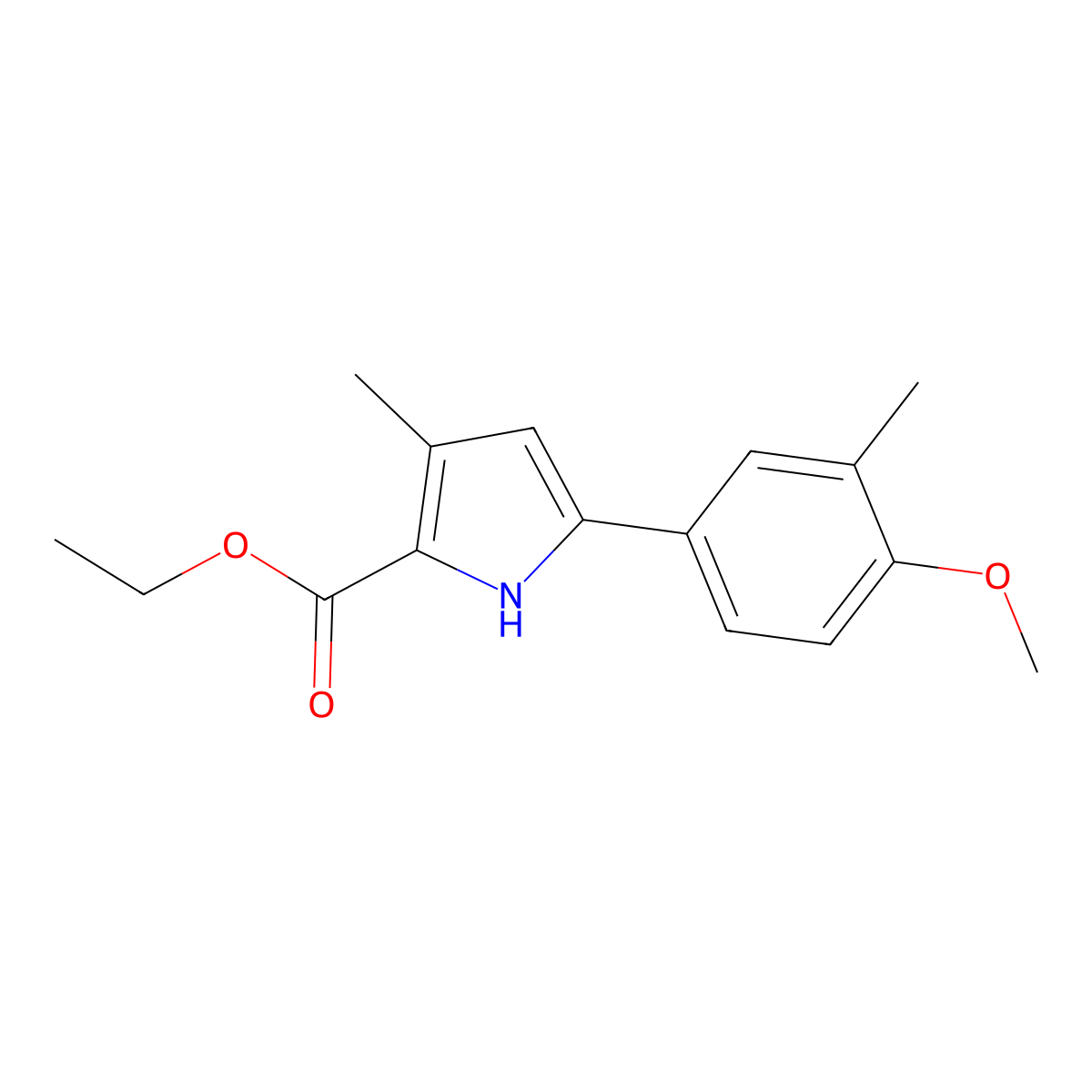 Ethyl 5-(4-methoxy-3-methylphenyl)-3-methyl-1H-pyrrole-2-carboxylate molecular structure, CAS 2104163-54-2
