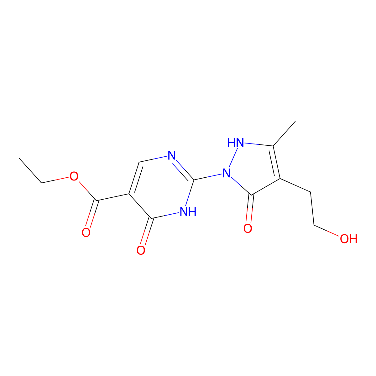 ethyl 2-[4-(2-hydroxyethyl)-3-methyl-5-oxo-2,5-dihydro-1H-pyrazol-1-yl]-6-oxo-1,6-dihydro-5-pyrimidinecarboxylate molecular structure, CAS 210417-17-7