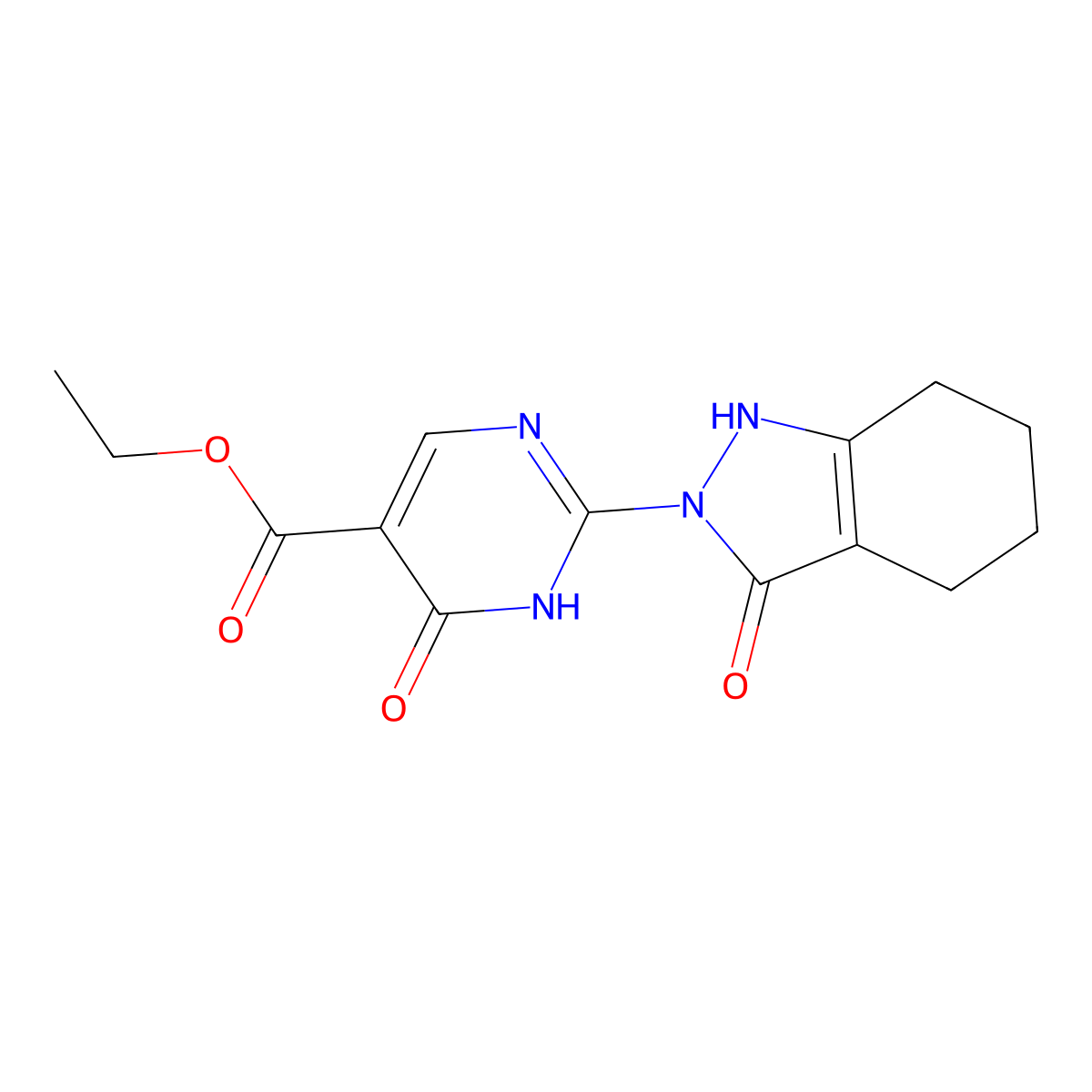 ethyl 6-oxo-2-(3-oxo-1,3,4,5,6,7-hexahydro-2H-indazol-2-yl)-1,6-dihydro-5-pyrimidinecarboxylate molecular structure, CAS 210417-26-8