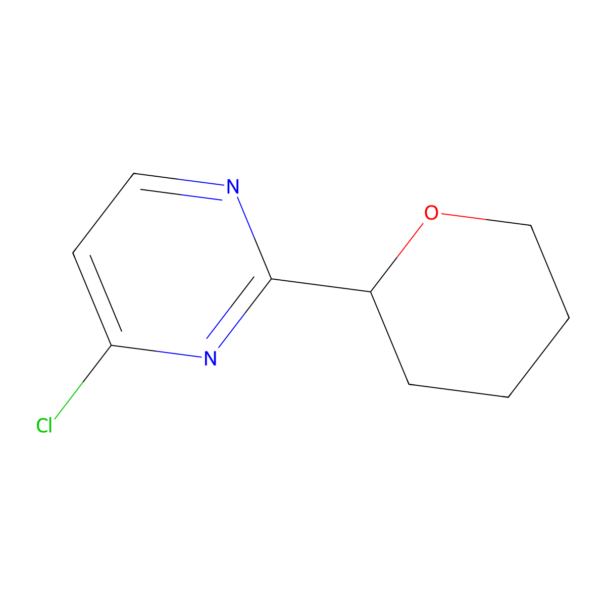 4-chloro-2-(tetrahydro-2H-pyran-2-yl)pyrimidine molecular structure, CAS 2104183-61-9