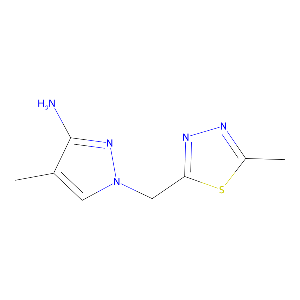 4-Methyl-1-((5-methyl-1,3,4-thiadiazol-2-YL)methyl)-1H-pyrazol-3-amine molecular structure, CAS 2104197-68-2