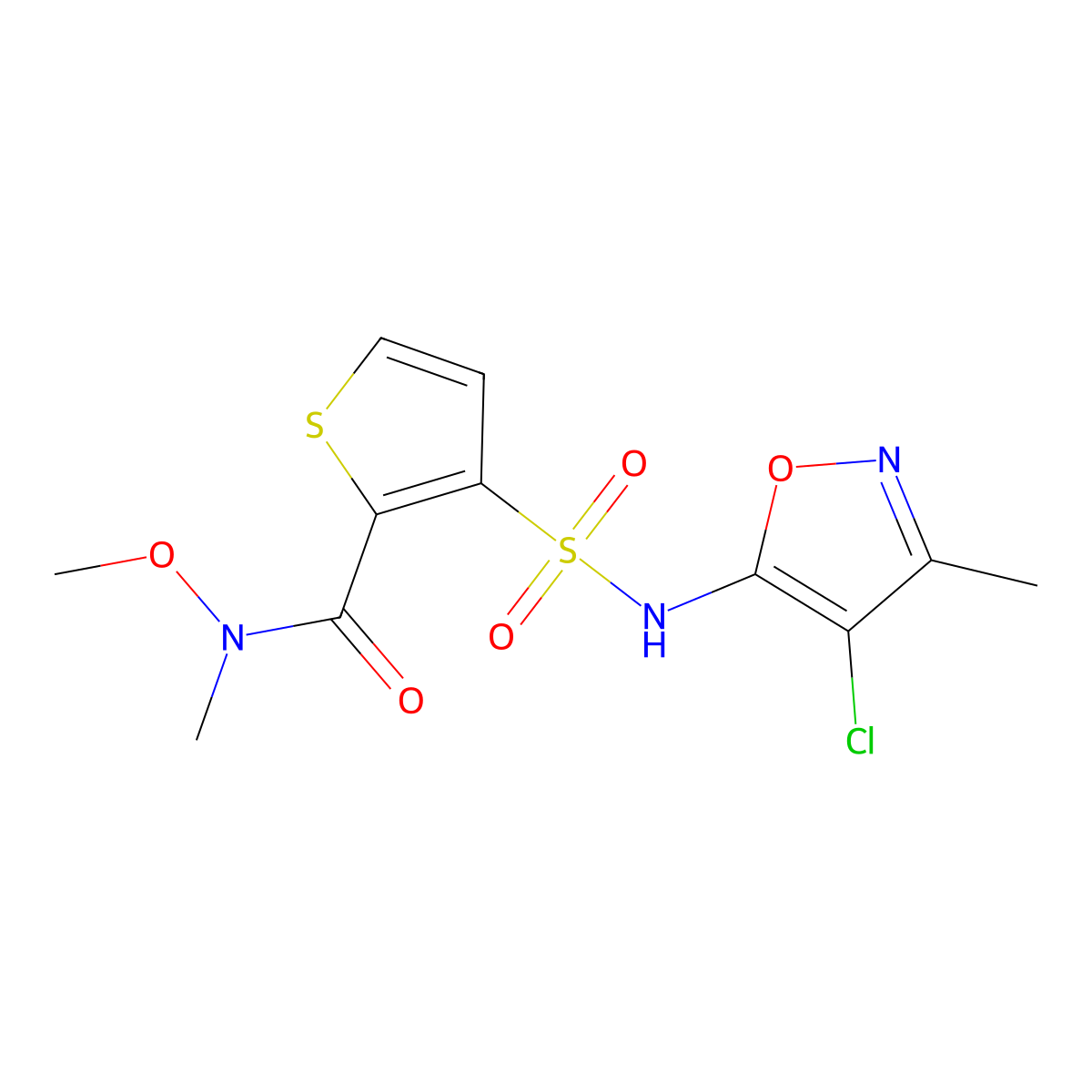 3-(N-(4-Chloro-3-methylisoxazol-5-yl)sulfamoyl)-N-methoxy-N-methylthiophene-2-carboxamide molecular structure, CAS 210421-71-9
