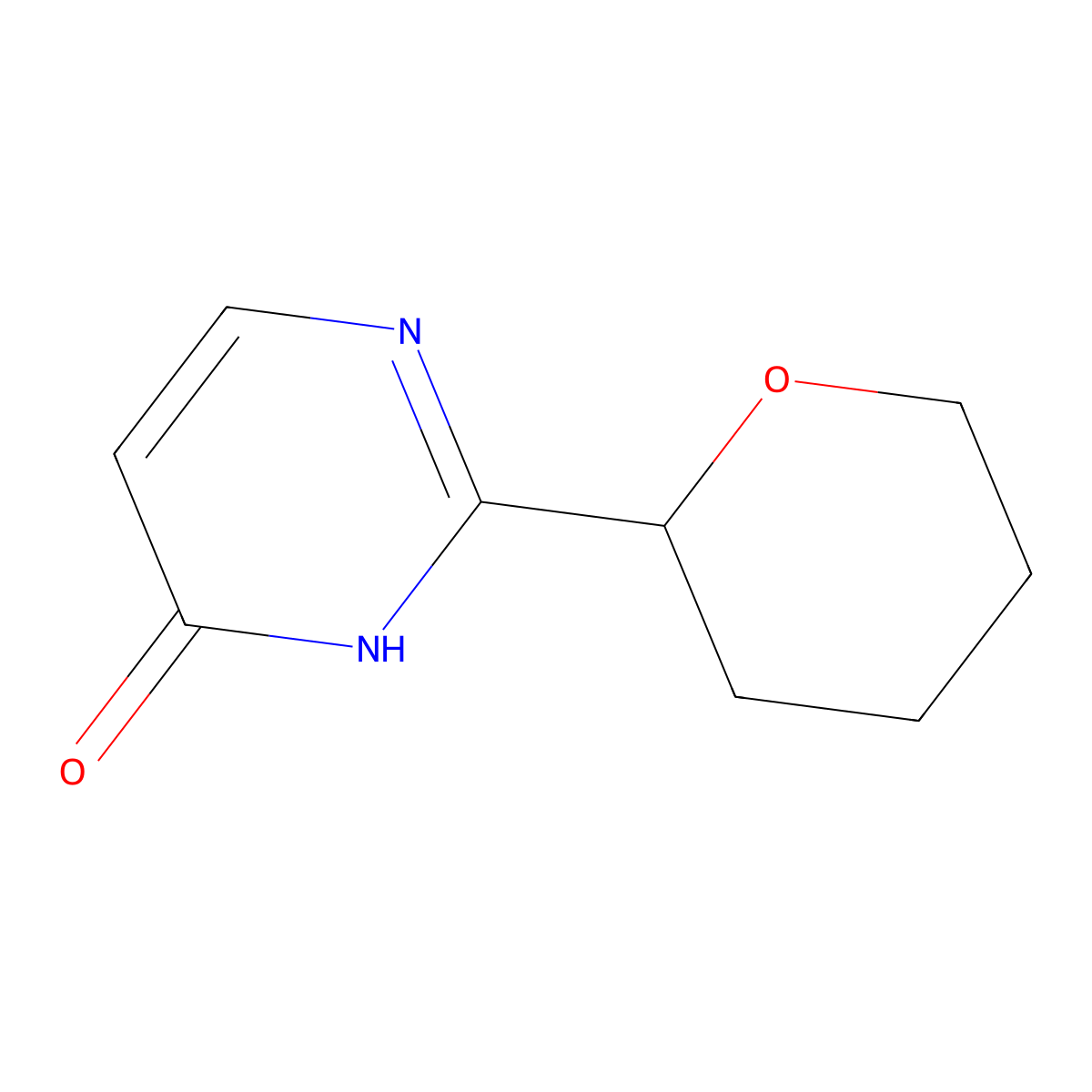 2-(tetrahydro-2H-pyran-2-yl)pyrimidin-4-ol molecular structure, CAS 2104237-99-0