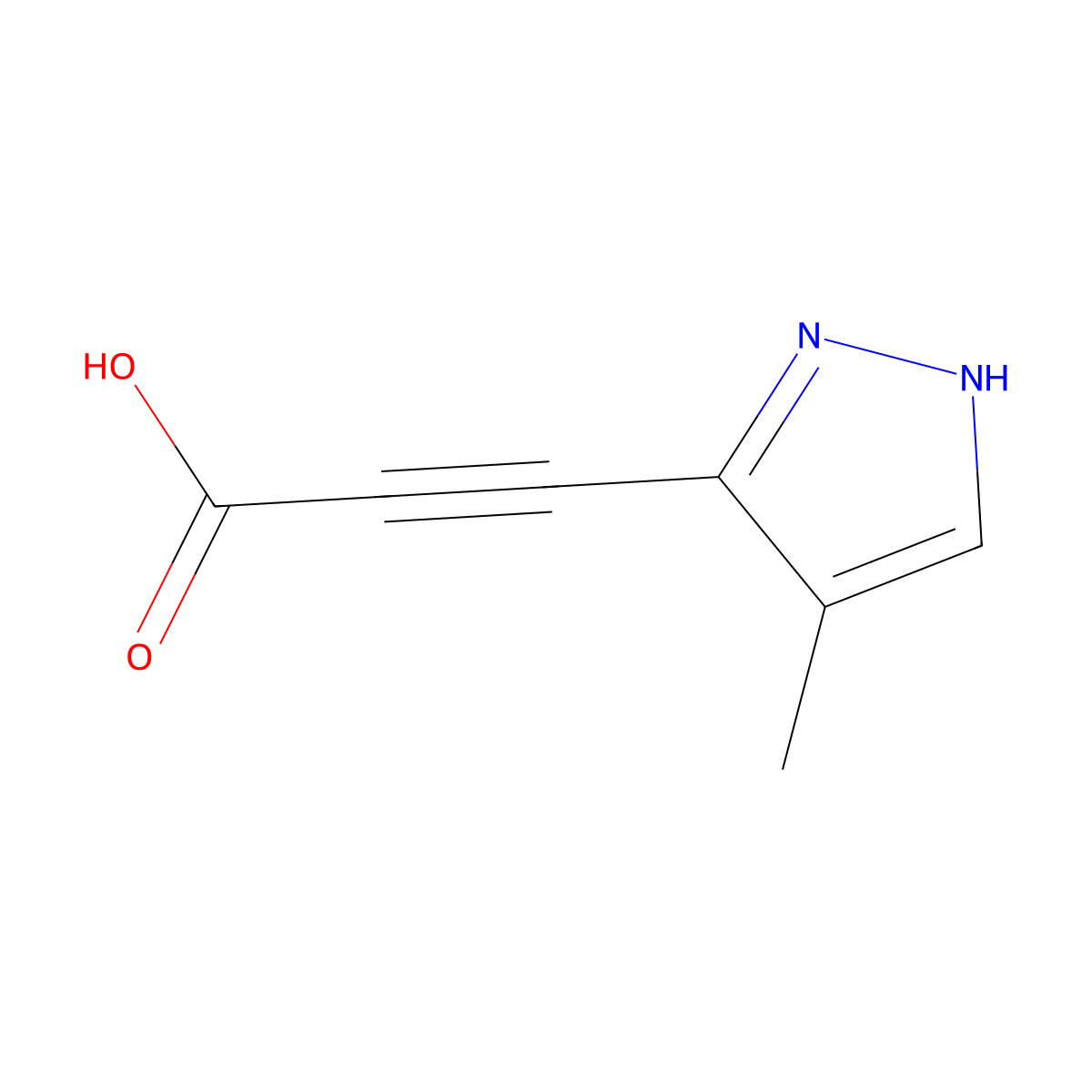 3-(4-methyl-1H-pyrazol-5-yl)prop-2-ynoic acid molecular structure, CAS 2104287-97-8