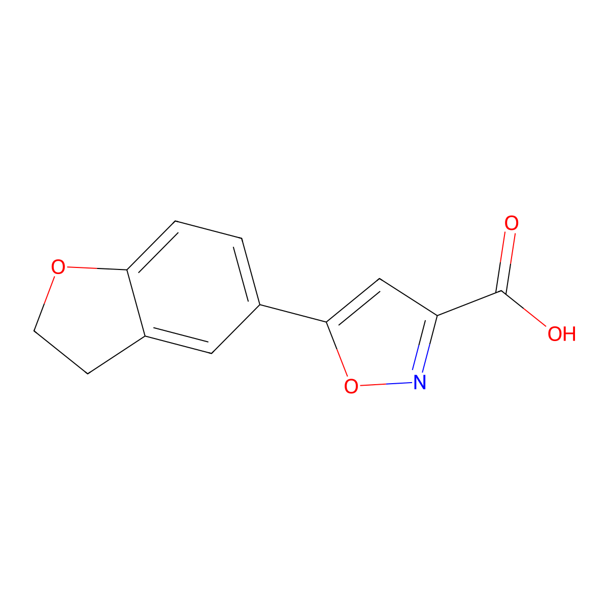 5-(2,3-Dihydro-1-benzofuran-5-yl)-1,2-oxazole-3-carboxylic acid molecular structure, CAS 2104290-86-8
