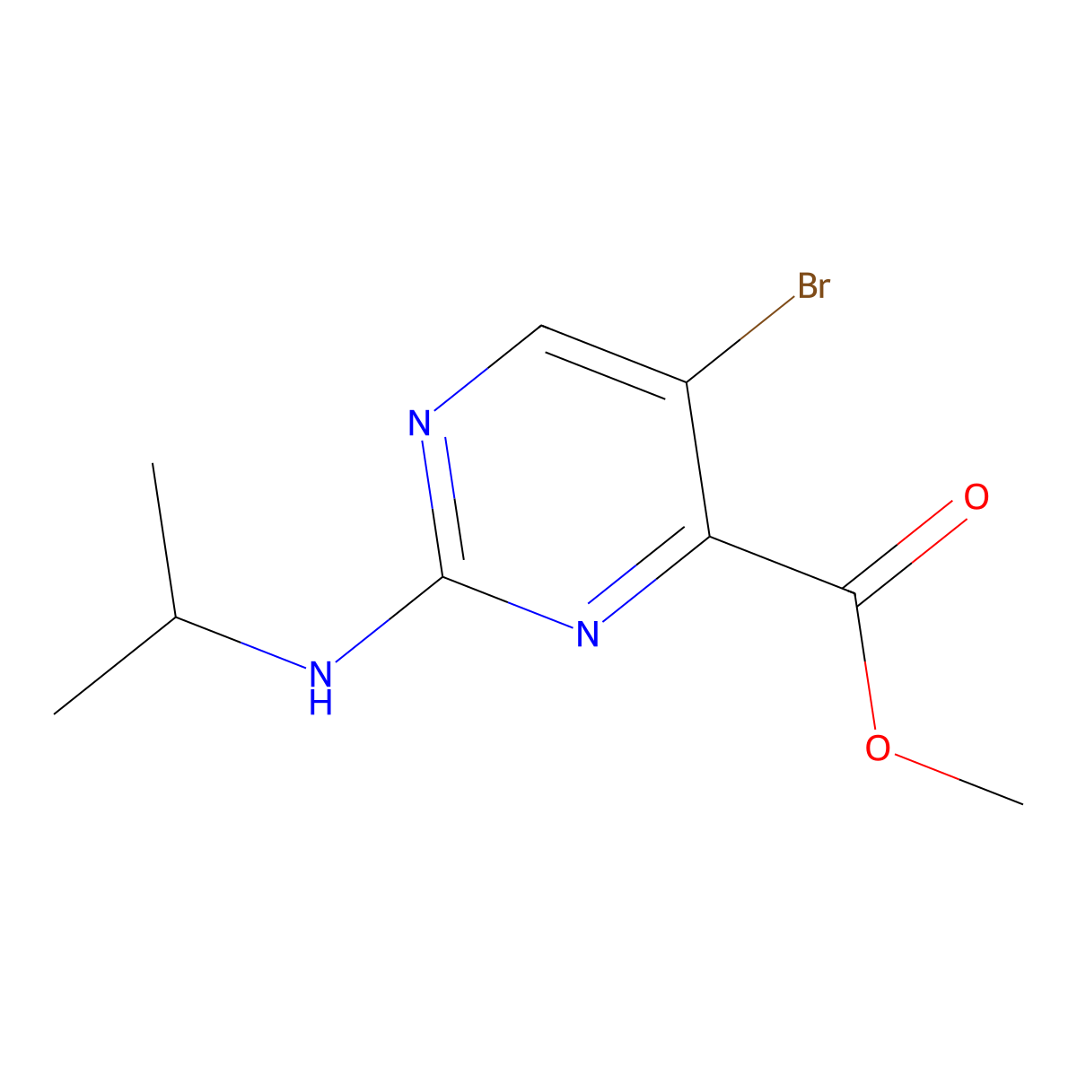 Methyl 5-bromo-2-[(propan-2-yl)amino]pyrimidine-4-carboxylate molecular structure, CAS 2104386-82-3