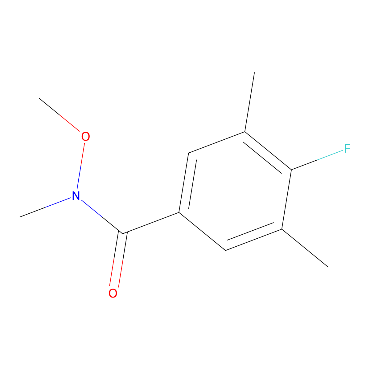 4-fluoro-N-methoxy-N,3,5-trimethylbenzamide molecular structure, CAS 2104604-35-3