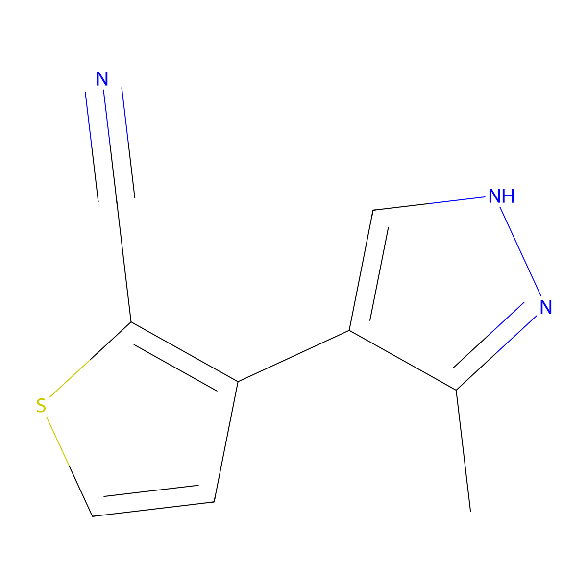 3-(3-methyl-1H-pyrazol-4-yl)thiophene-2-carbonitrile molecular structure, CAS 2104657-48-7