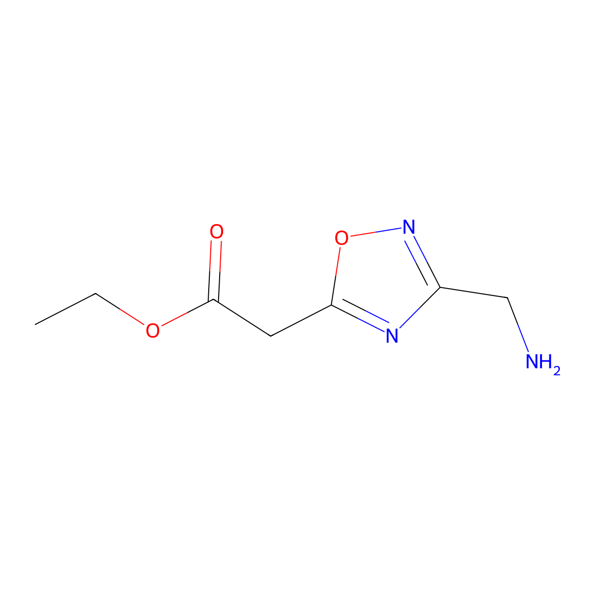 Ethyl 2-[3-(aminomethyl)-1,2,4-oxadiazol-5-yl]acetate molecular structure, CAS 2104755-51-1