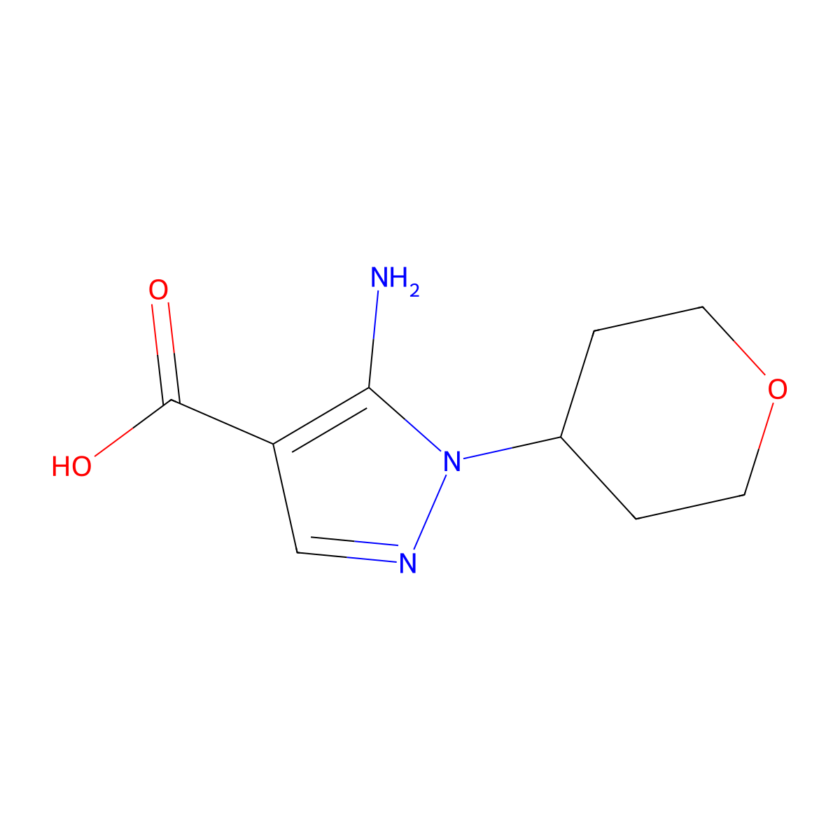 5-Amino-1-(oxan-4-yl)-1h-pyrazole-4-carboxylic acid molecular structure, CAS 2104763-08-6
