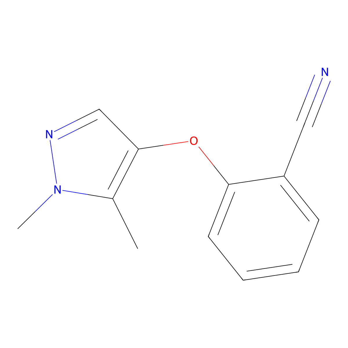 2-[(1,5-dimethyl-1H-pyrazol-4-yl)oxy]benzonitrile molecular structure, CAS 2104850-49-7