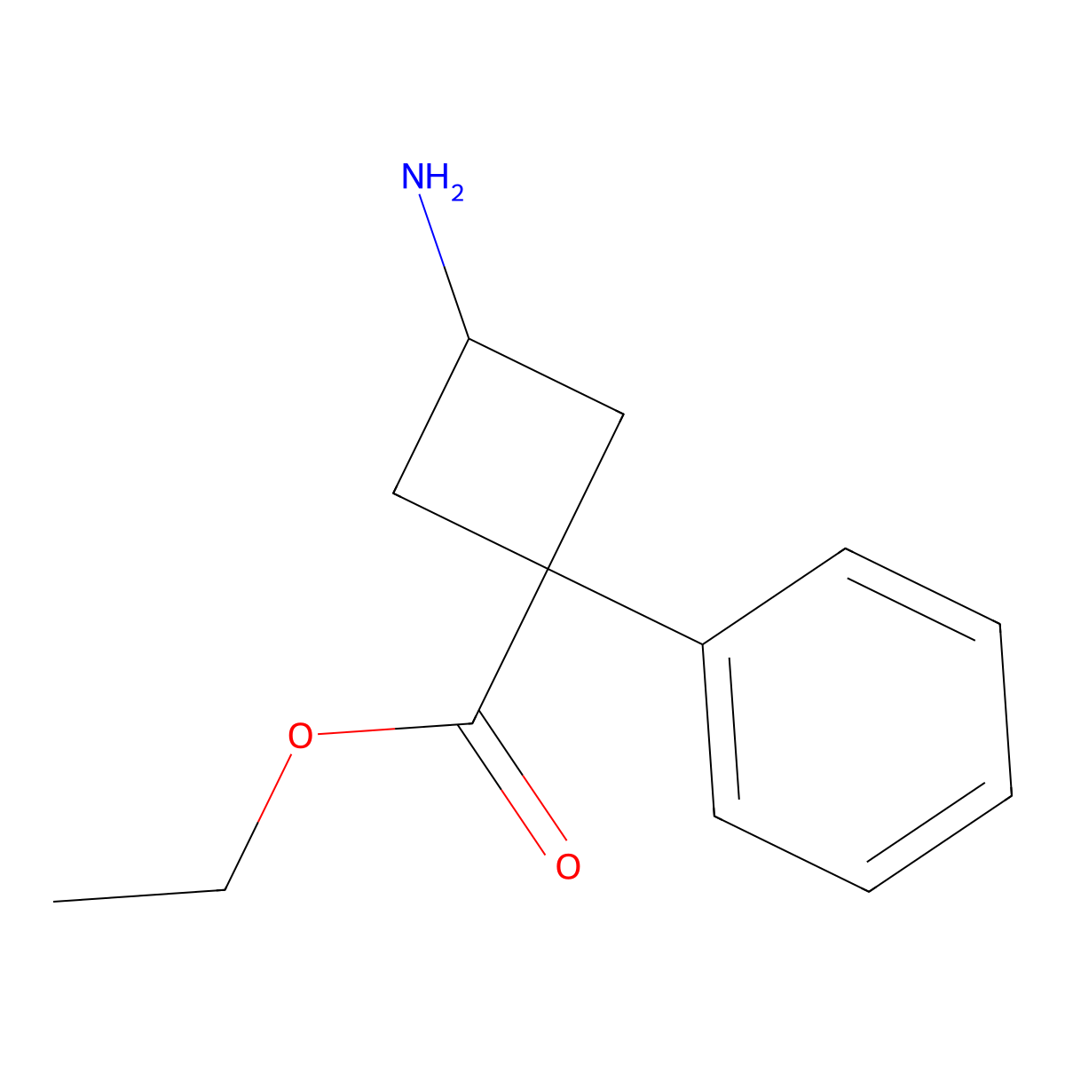 Ethyl 3-amino-1-phenylcyclobutane-1-carboxylate molecular structure, CAS 2104960-69-0
