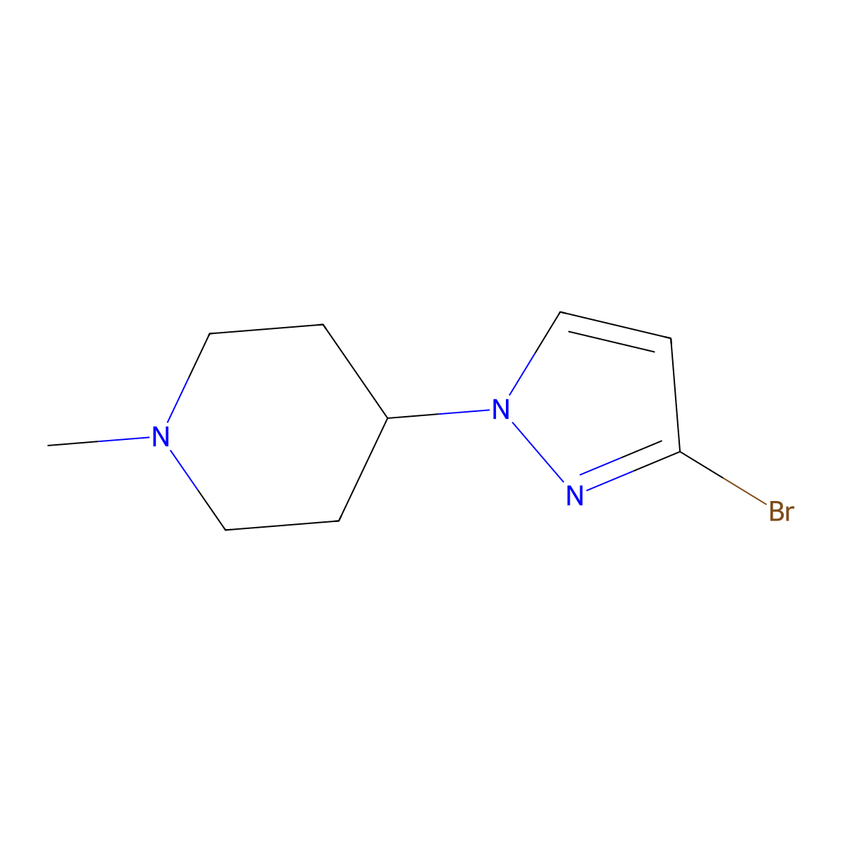 4-(3-Bromo-1H-pyrazol-1-yl)-1-methylpiperidine molecular structure, CAS 2104972-39-4