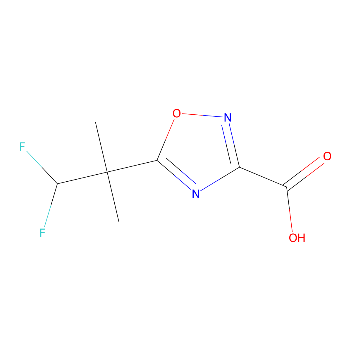 5-(1,1-Difluoro-2-methylpropan-2-yl)-1,2,4-oxadiazole-3-carboxylic acid molecular structure, CAS 2104973-57-9