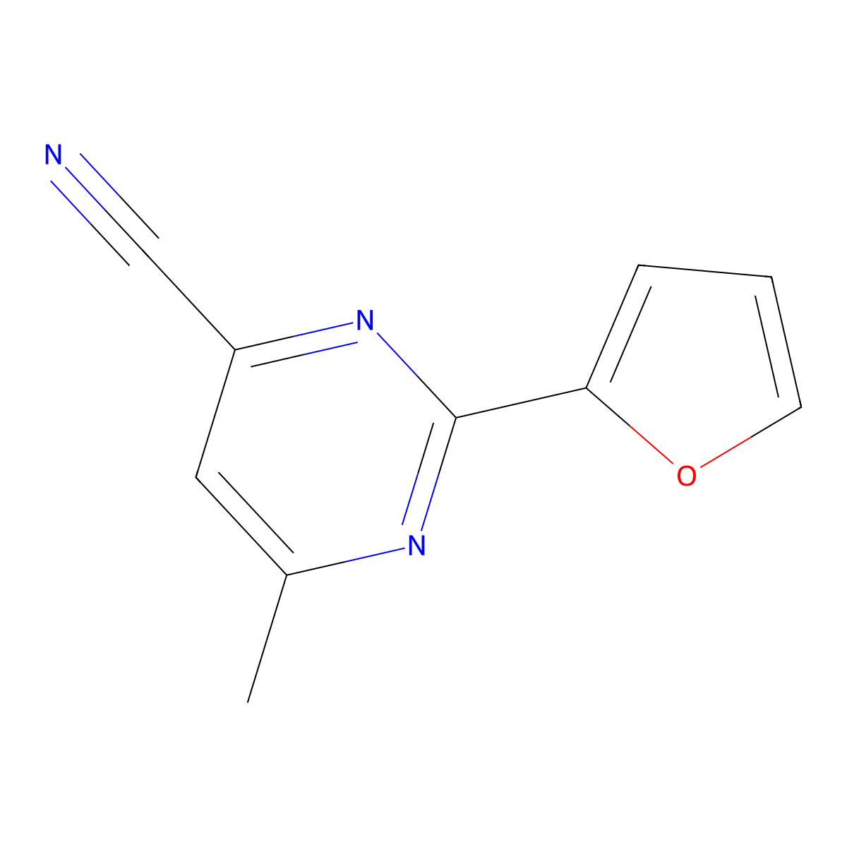 2-(Furan-2-yl)-6-methylpyrimidine-4-carbonitrile molecular structure, CAS 2104980-88-1