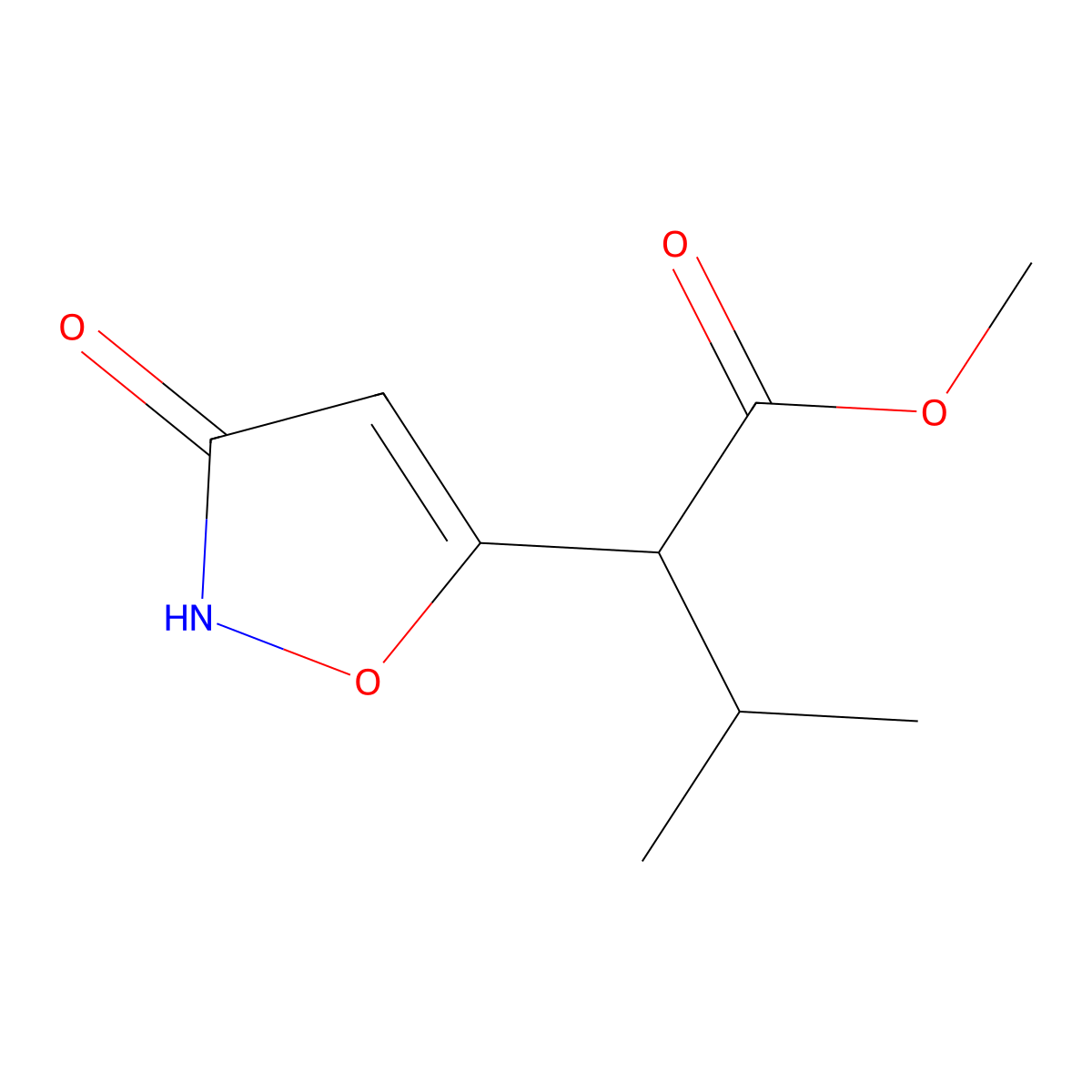 Methyl 3-methyl-2-(3-oxo-2,3-dihydro-1,2-oxazol-5-yl)butanoate molecular structure, CAS 2104986-10-7